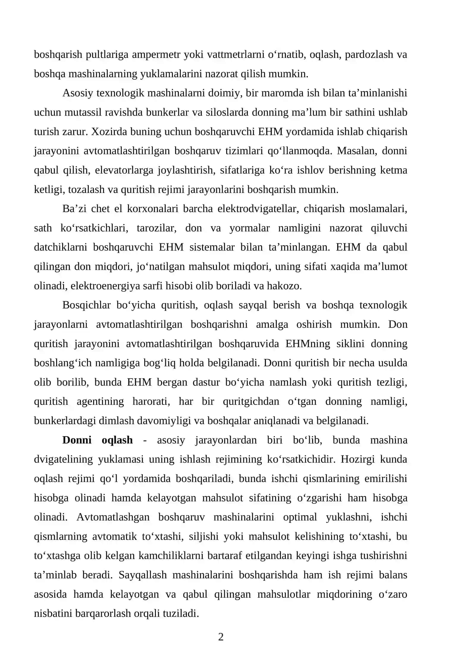 Yorma ishlab chiqarish jarayonlarini avtomatlashtirilgan boshqaruv tizimi asoslari 2