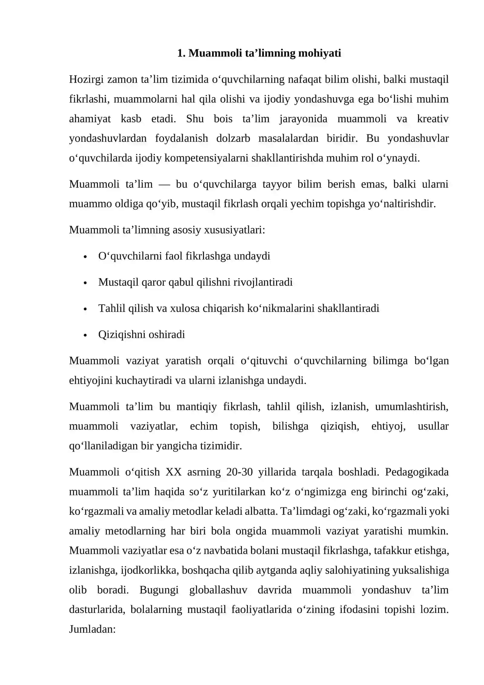 Muammoli va kreativ yondashuv asosida o’quvchilarni ijodiy kompetensiyalarni shakllantirish 2
