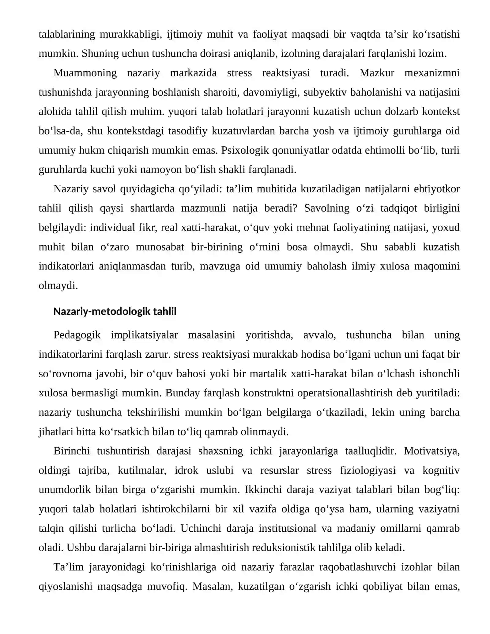 STRESS FIZIOLOGIYASI VA KOGNITIV UNUMDORLIKNING TA’LIM JARAYONIDAGI KO‘RINISHLARI 2