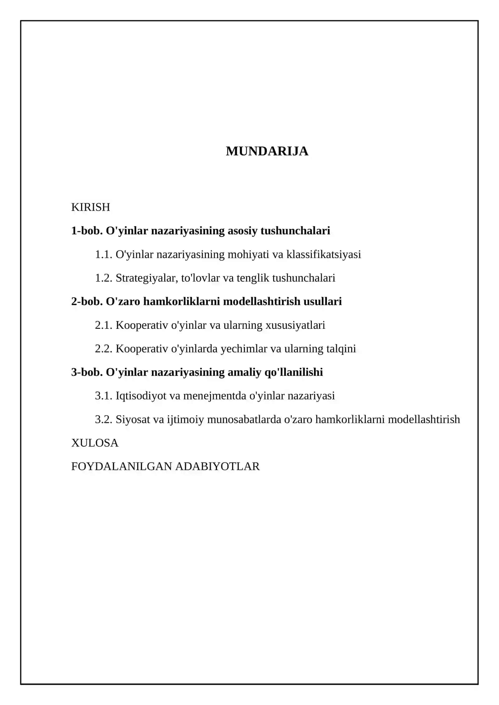 O‘yinlar nazariyasi vao‘zaro hamkorliklarni modellashtirish 2