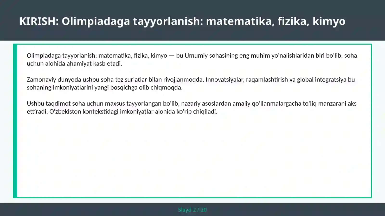Olimpiadaga tayyorlanish: matematika, fizika, kimyo 2