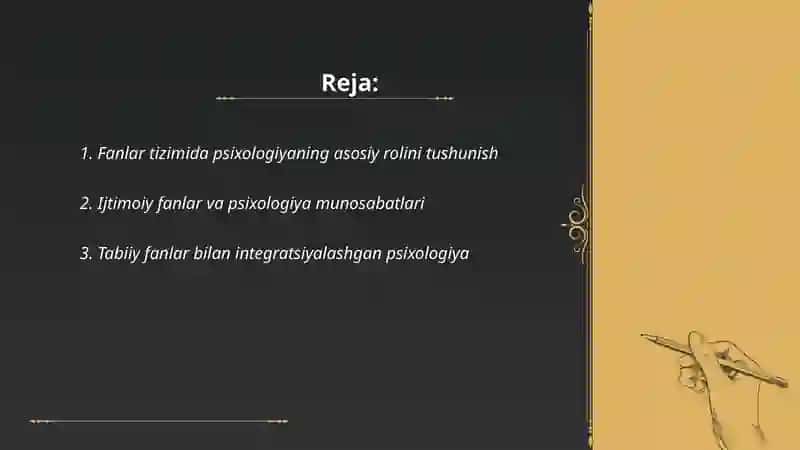 Fanlar tizimida psixologiyaning o'rni 2