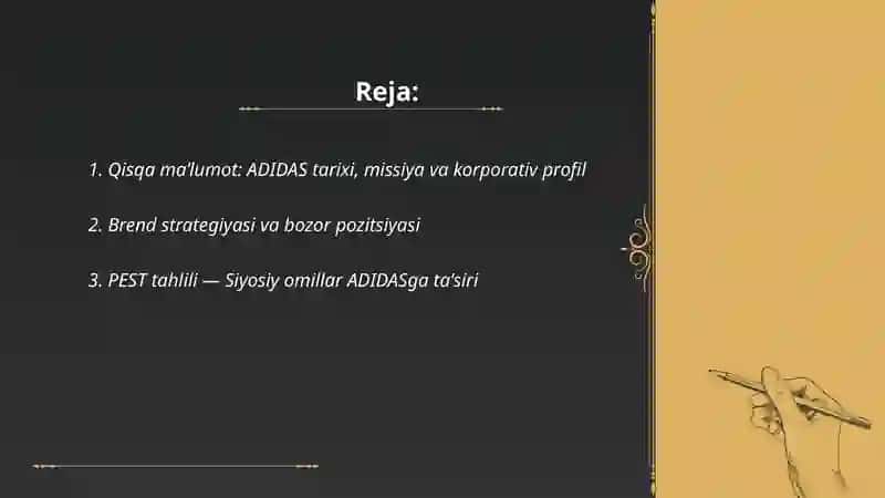 ADIDAS kompaniyasini yoritib ber 2