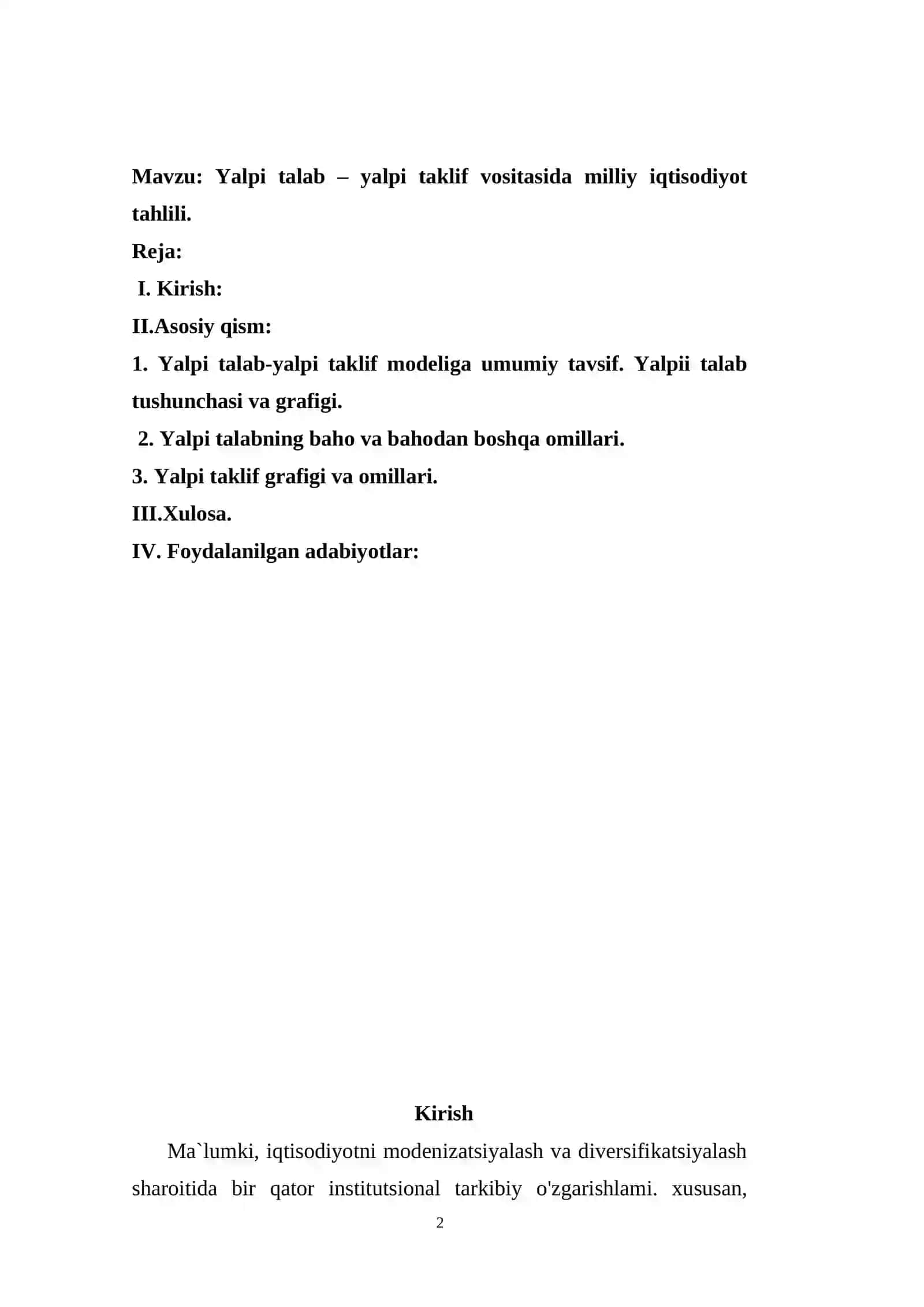 Yalpi talab – yalpi taklif vositasida milliy iqtisodiyot tahlili 2