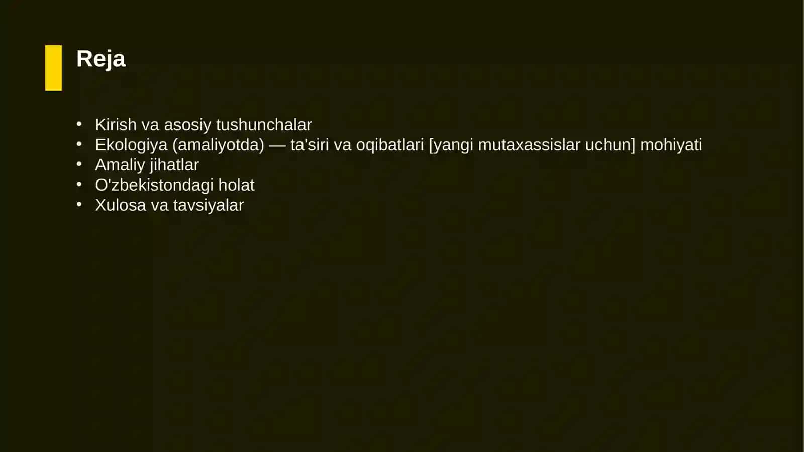 Ekologiya (amaliyotda) — ta'siri va oqibatlari [yangi mutaxassislar uchun] 2