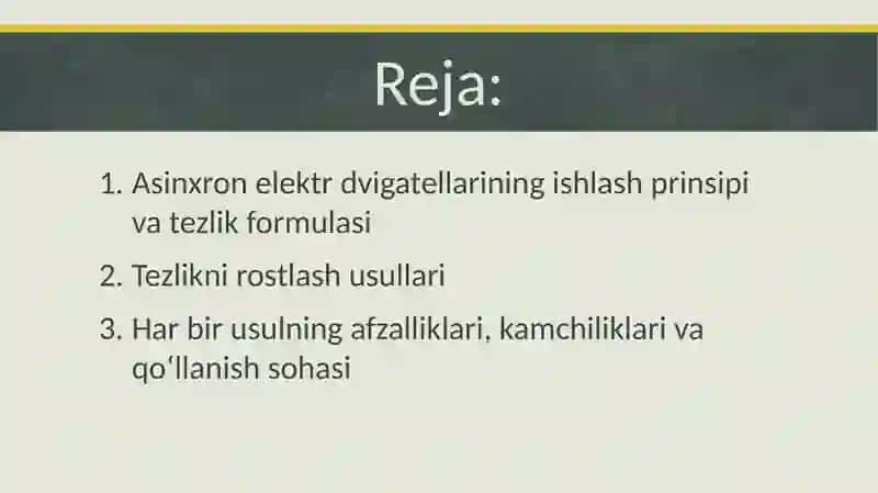 Asinxron elekr dvegatellarini tezligini rostlash 2