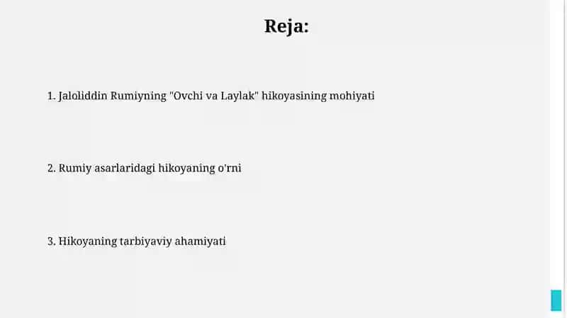 J.Rumiyning ovchi va lochin rivoyatining mohiyati va tarbiyaviy ahamiyati 2
