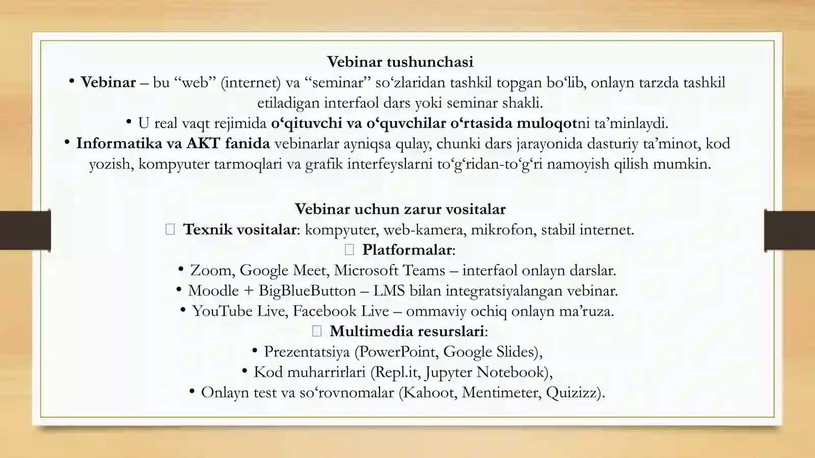 Informatika va Axborot Texnologiyalari Fanidan Vebinar Darslarni Tashkil Etish 2