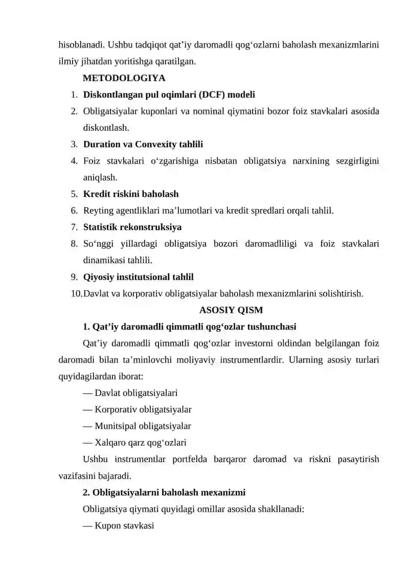 QAT’IY DAROMADLI QOGʻOZLARNI BAHOLASH 2