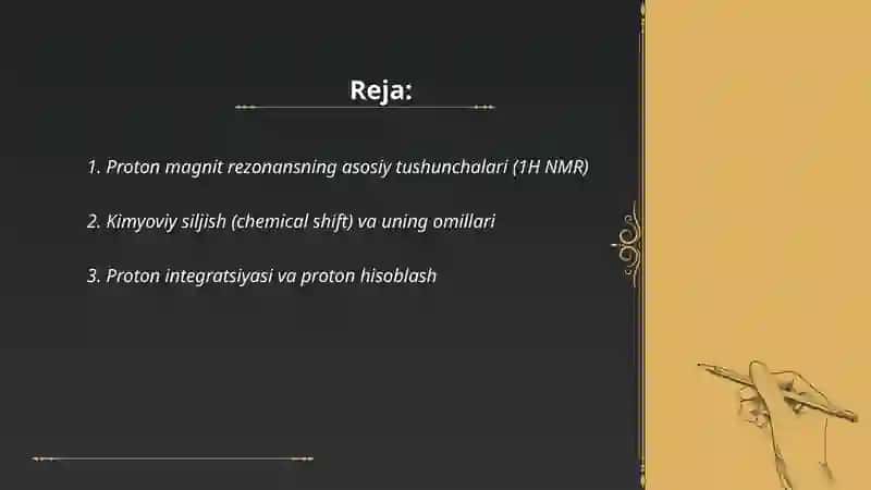 Proton magnit rezonans spektrlarini tahlil qilishni o‘rganish 2