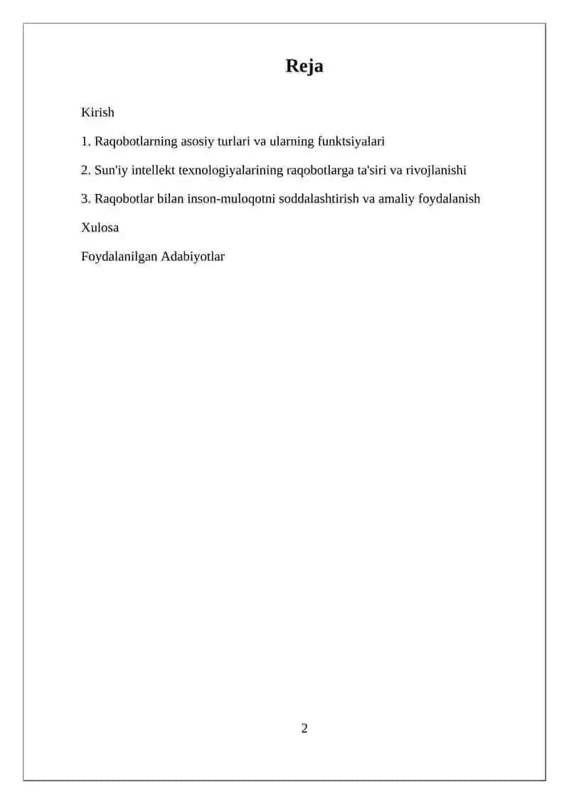 RAQOBOT VA UNING TURLARI 2