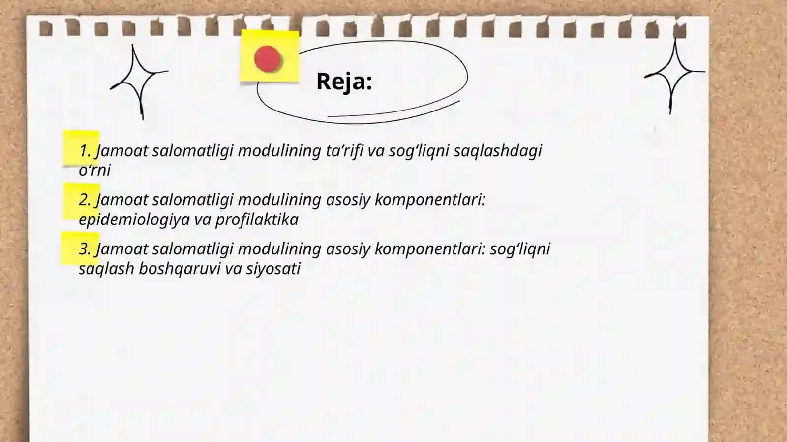 Jamoat salomatligi modulining orni, asosiy komponentlari 2