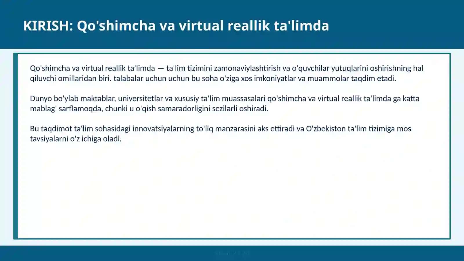 Qo'shimcha va Virtual Reallik Ta'limda 2