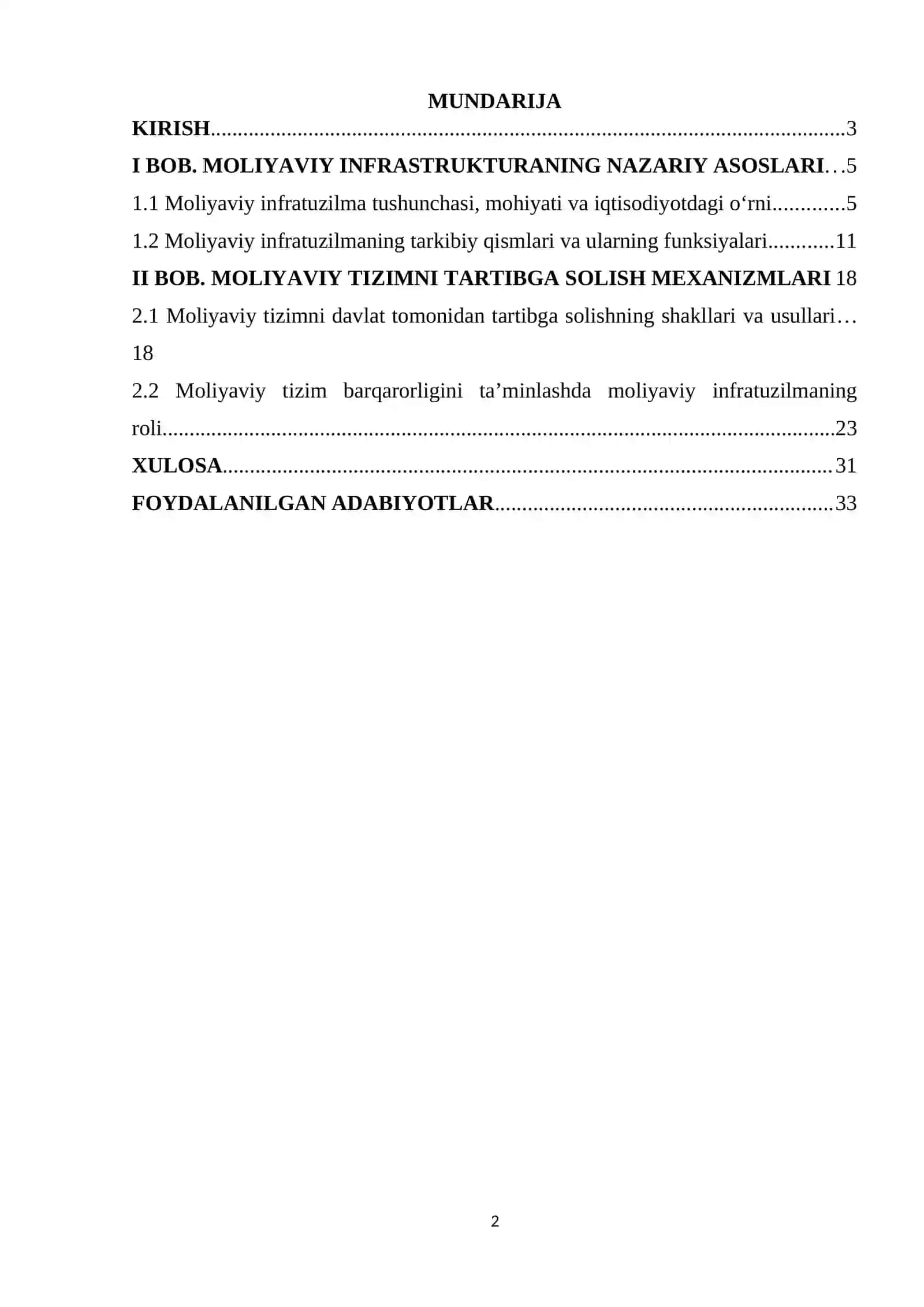 Moliyaviy infratuzilma va Moliyaviy tizimni tartibga solish 2