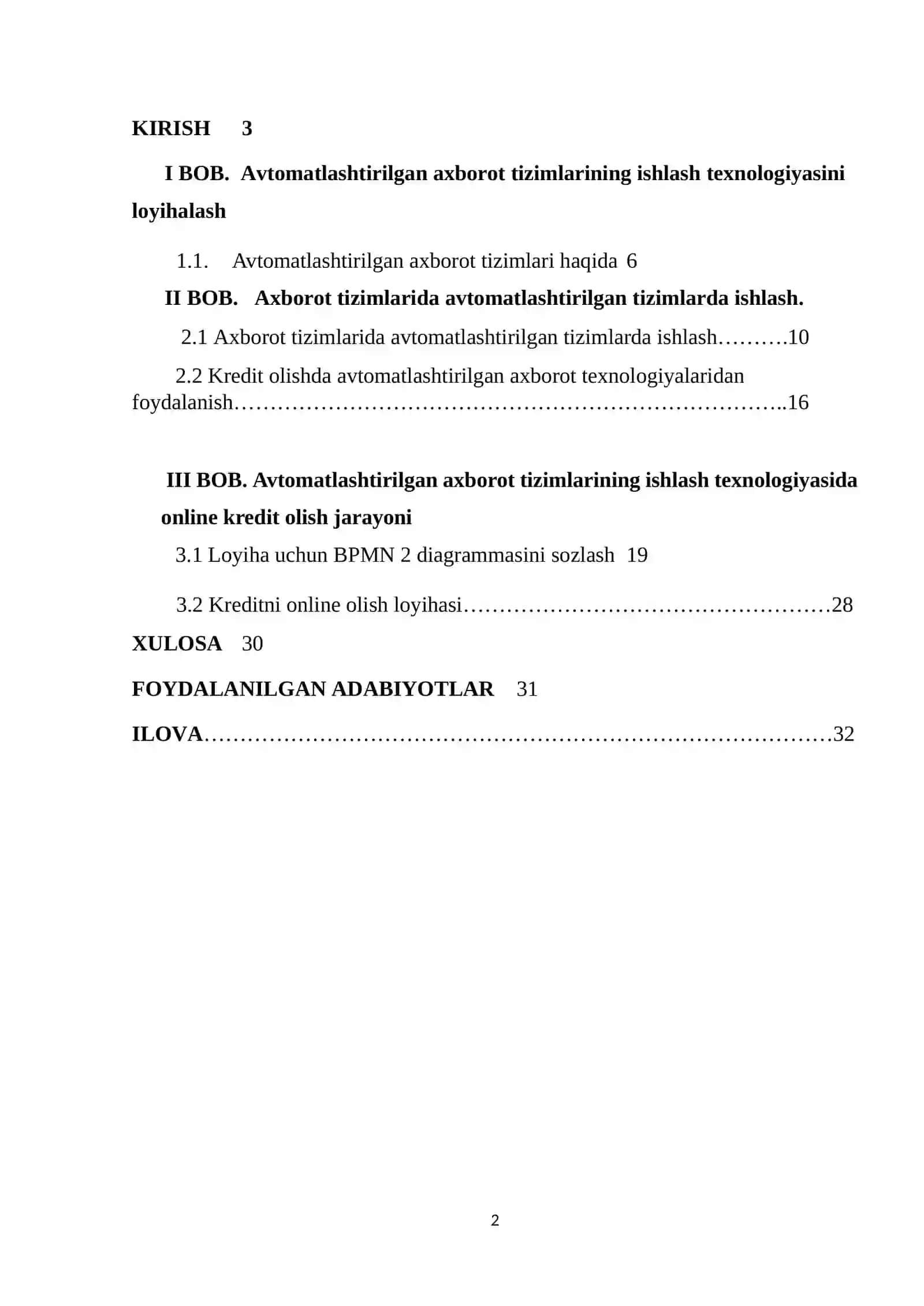 Avtomatlashtirilgan axborot tizimlarining ishlash texnologiyasini loyihalash 2