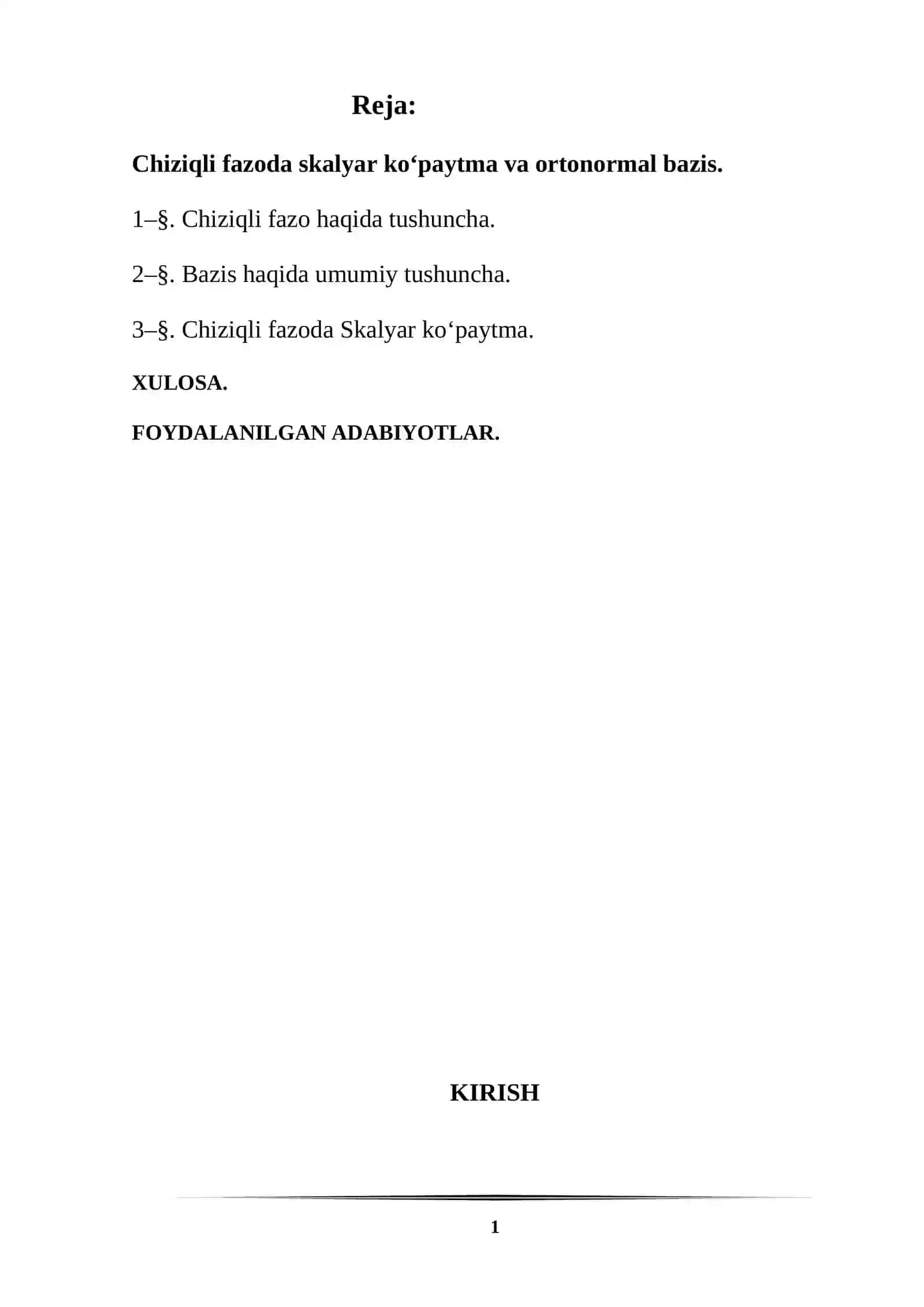Chiziqli fazoda skalyar ko‘paytma va ortonormal bazis 2