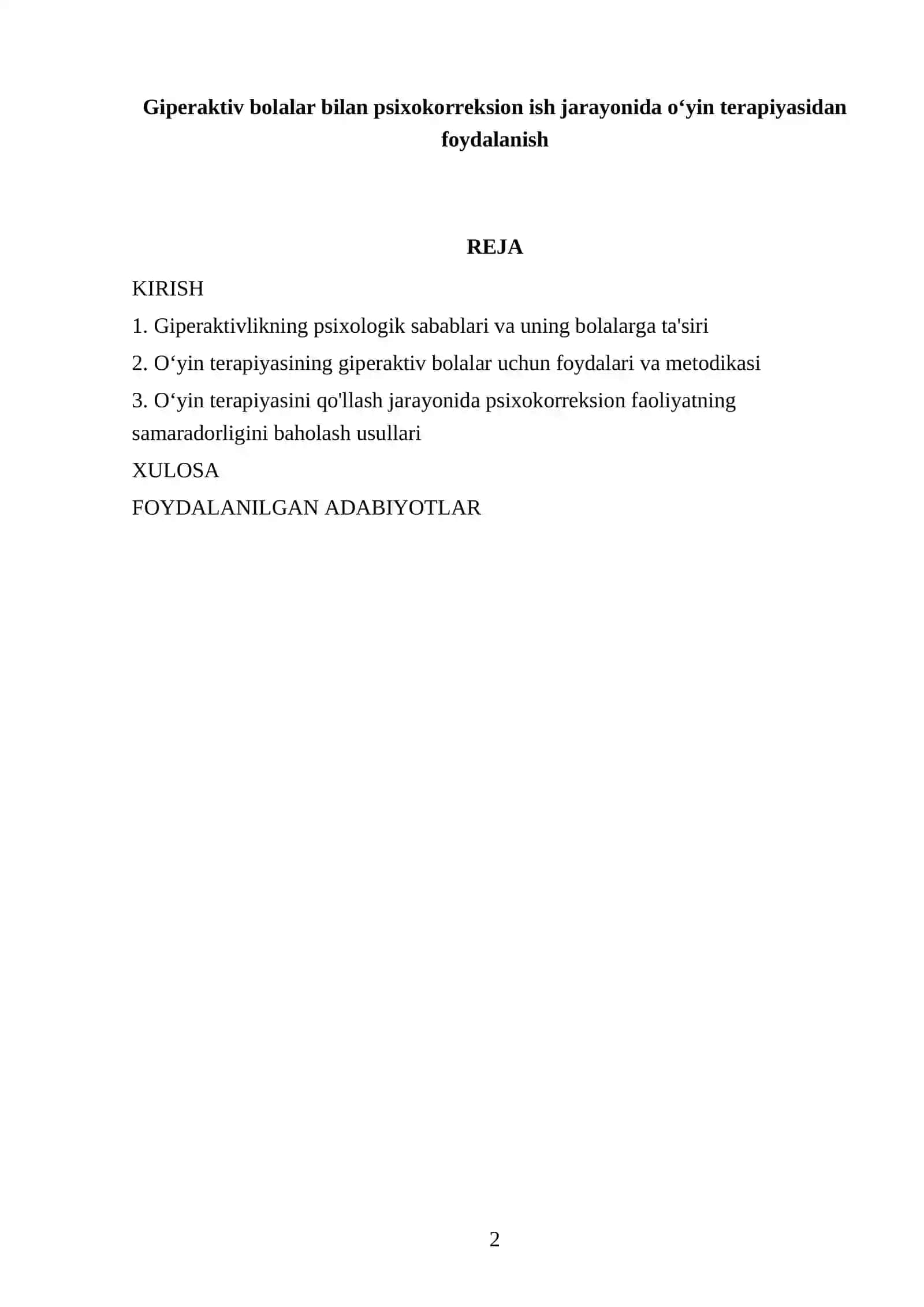 Giperaktiv bolalar bilan psixokorreksion ish jarayonida oʻyin terapiyasidan foydalanish 2