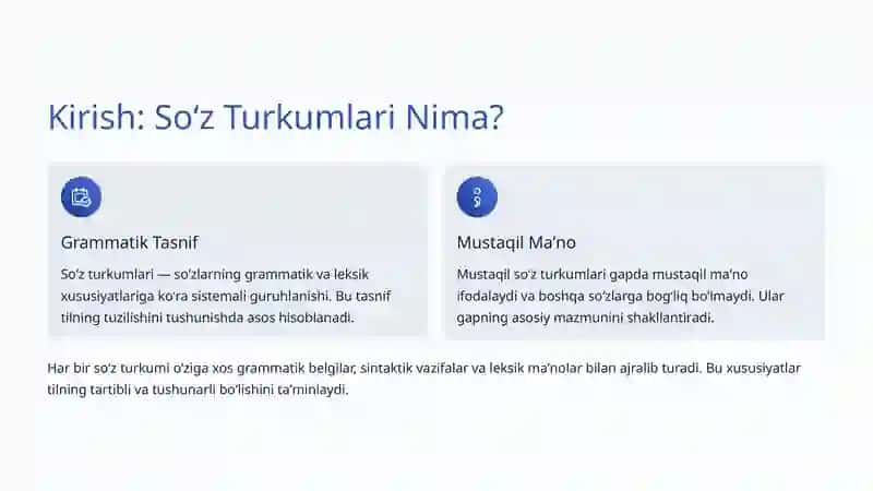 Mustaqil Soʻz Turkumlari: Oʻzbek Tilining Asosiy Qismlari 2