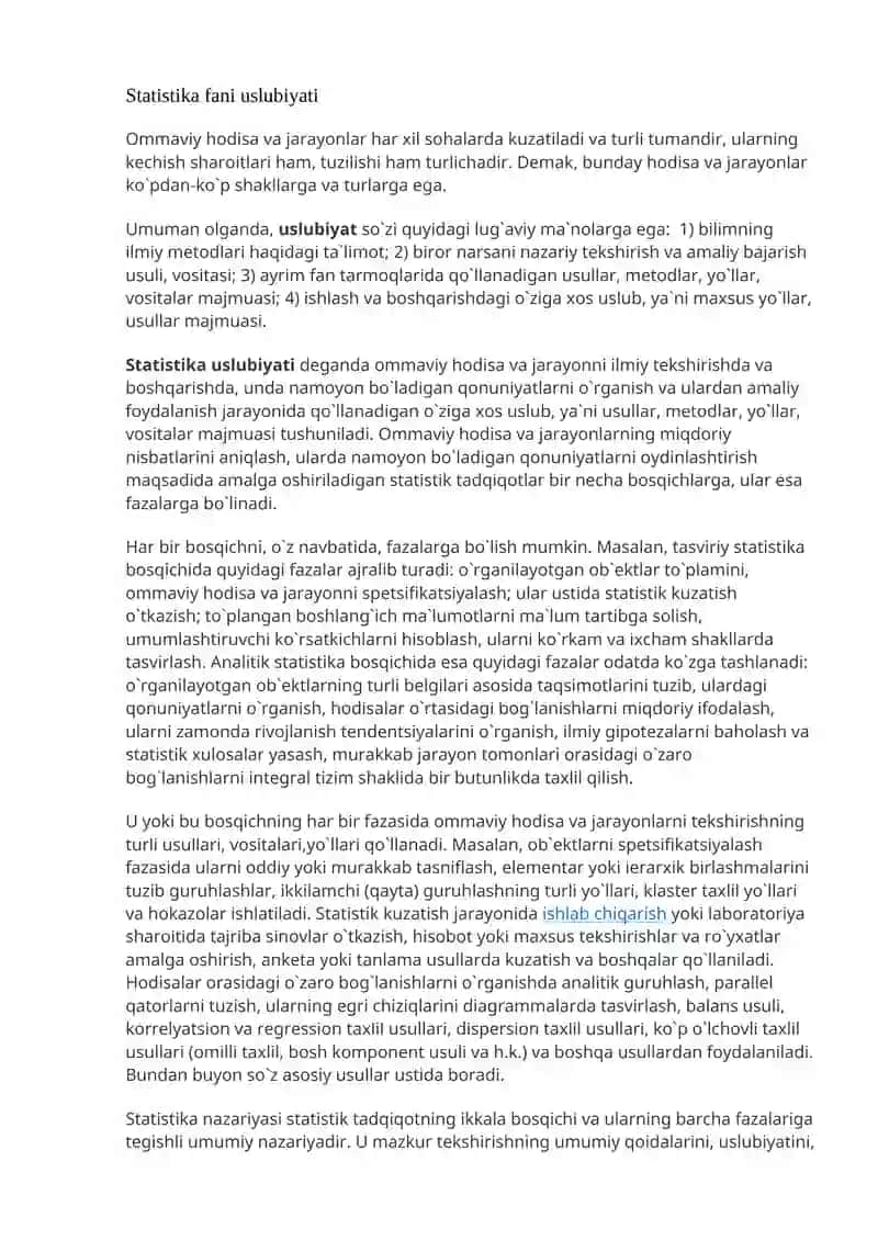 Statistika fani predmeti va uning o`ziga xos xususiyatlari 2