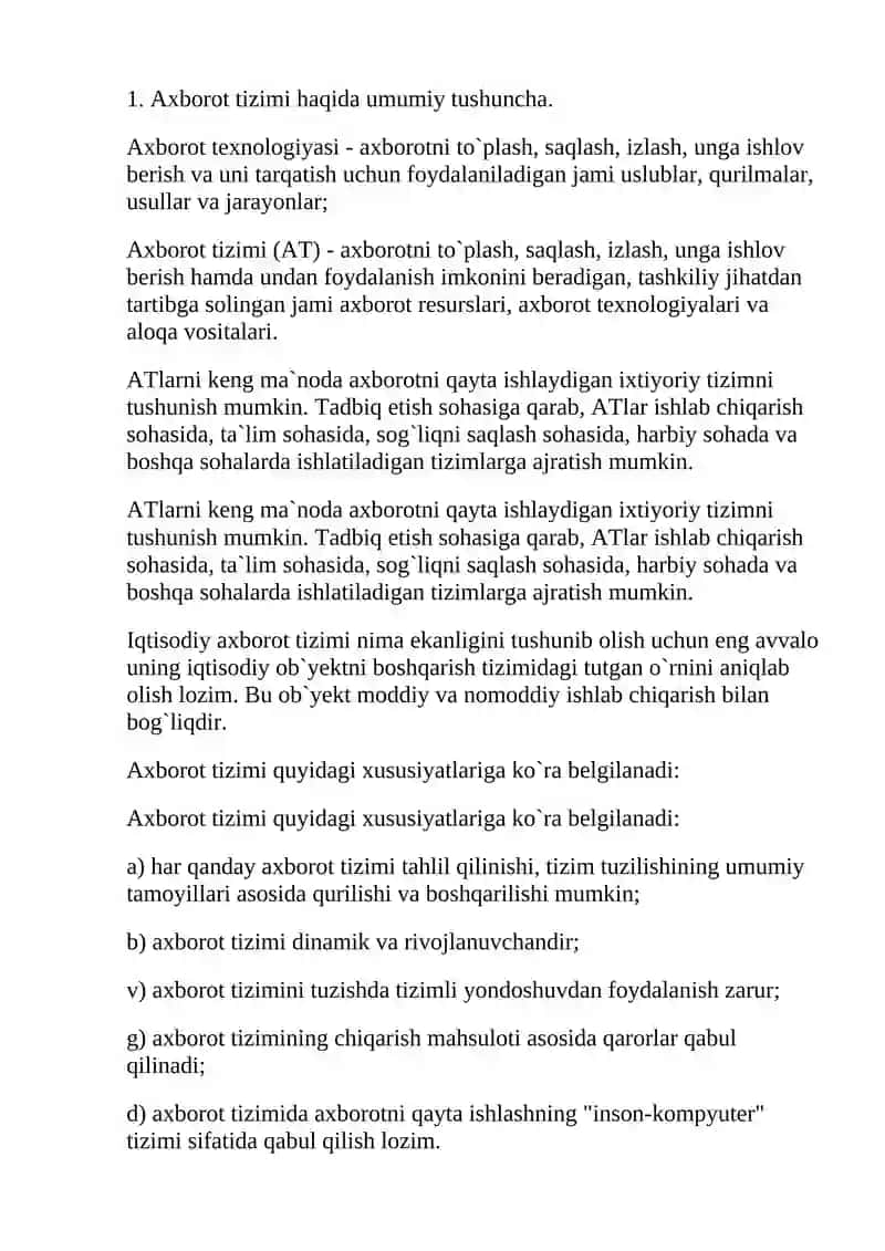 Axborot tizimlari 2