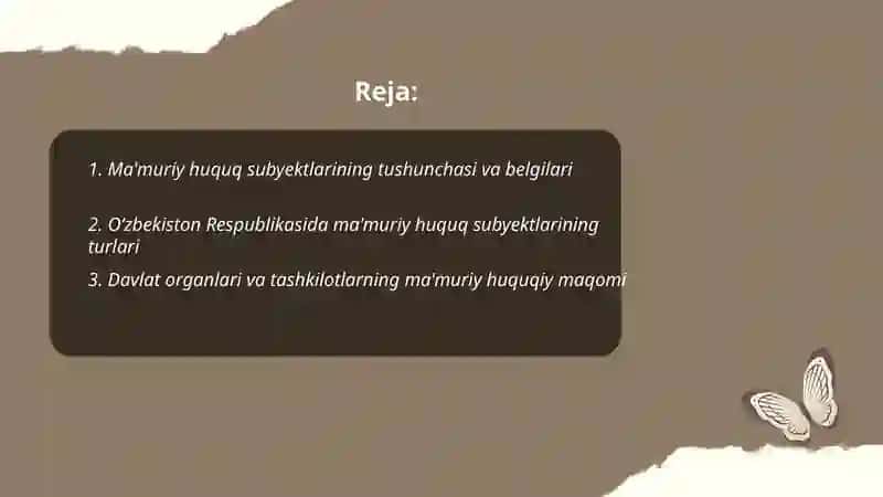 Ma'muriy huquq subyektlari. Ma' muriy huquqiy munosabatlar 2
