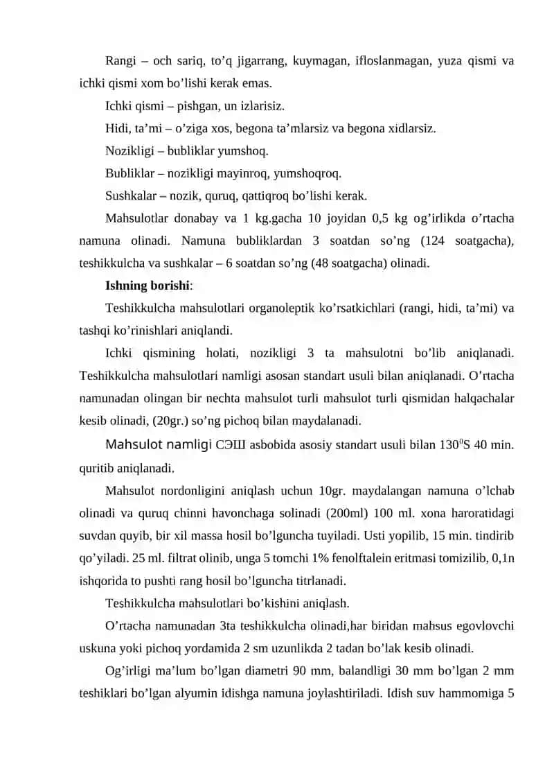 Teshikkulcha mahsulotlari sifat ko’rsatkichlarini aniqlash 2