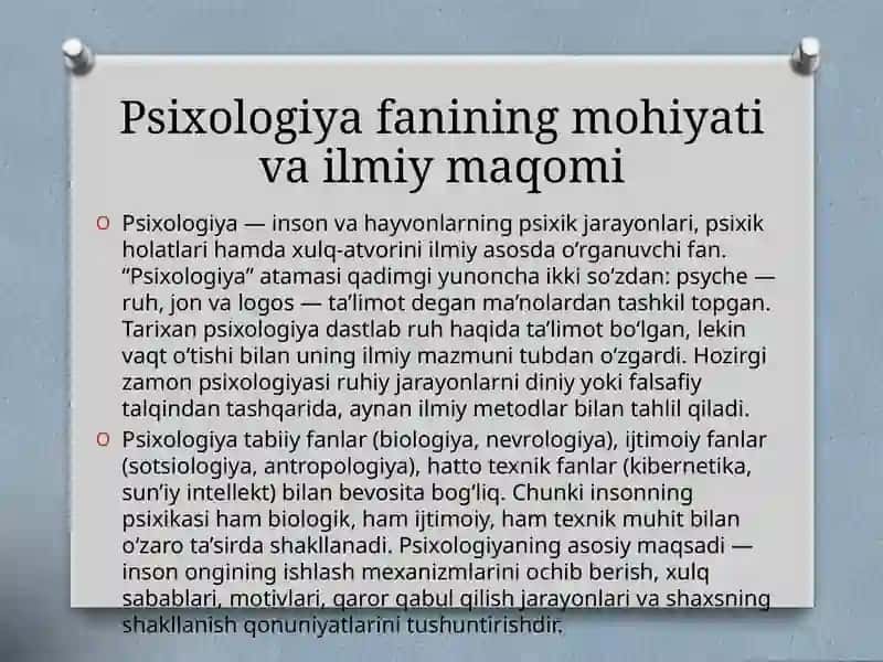 UMUMIY PSIXOLOGIYA: TARAQQIYOT BOSQICHLARI, PREDMETI VA VAZIFALARI 2
