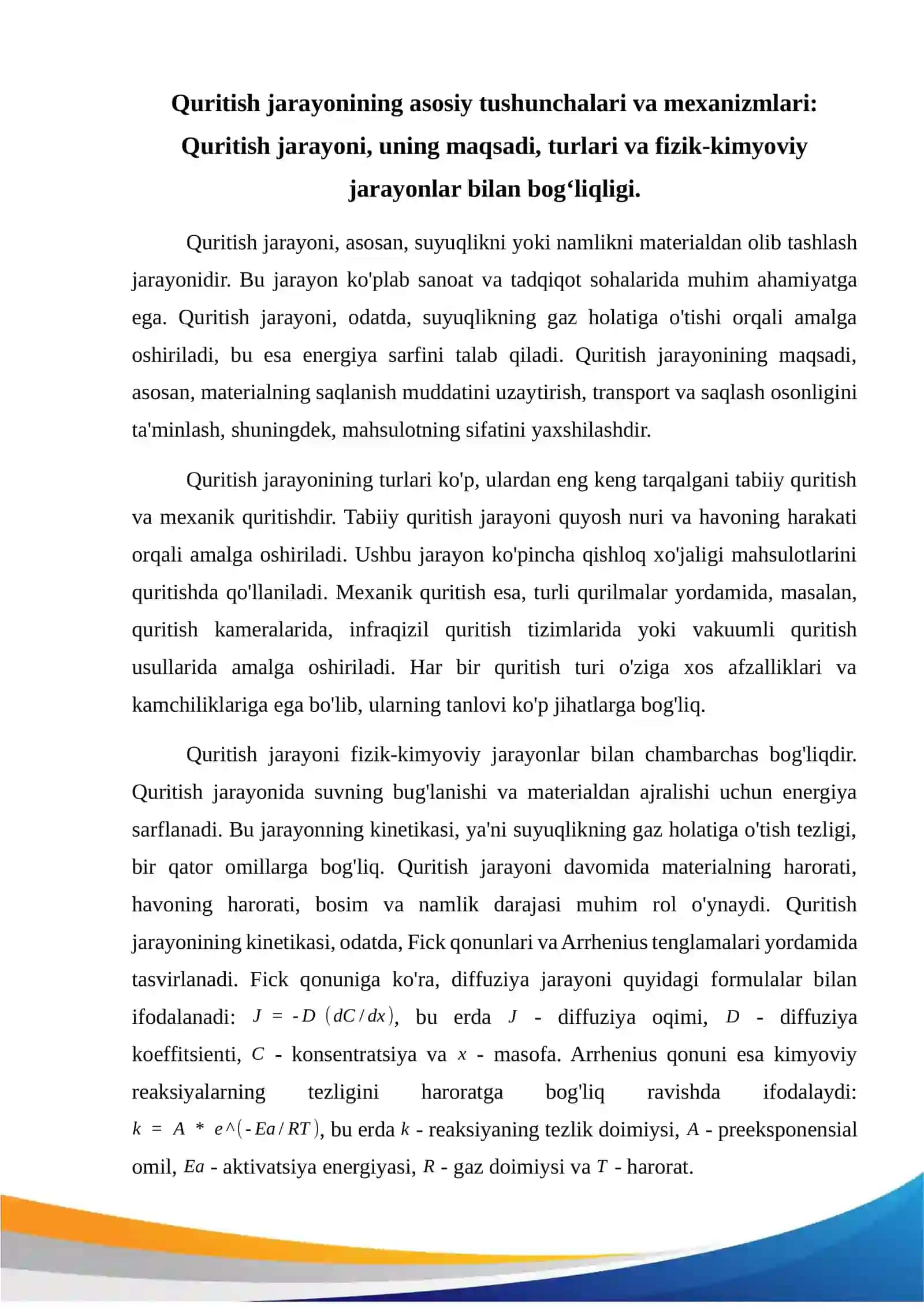 Quritish jarayonining kinetikasi 2