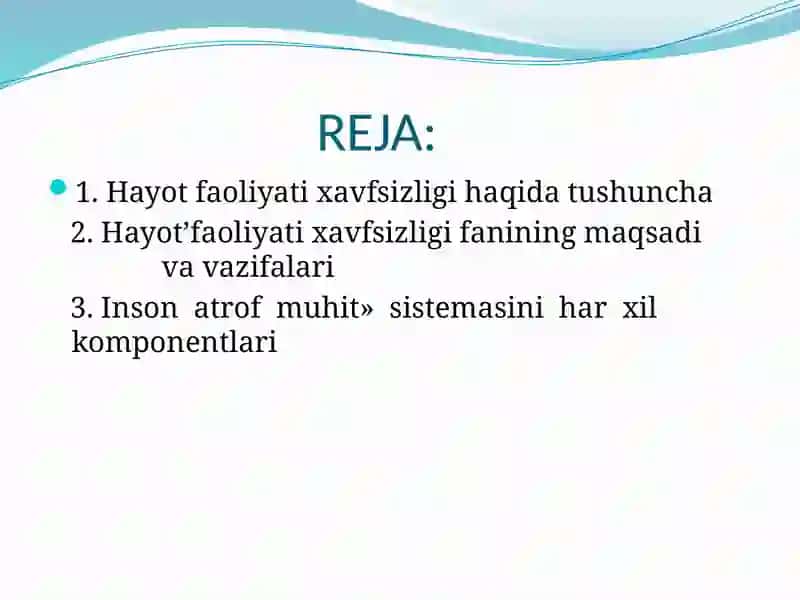 Hayot faoliyatixavfsizligi fani o’bektlari, maqsad va vazifalari 2