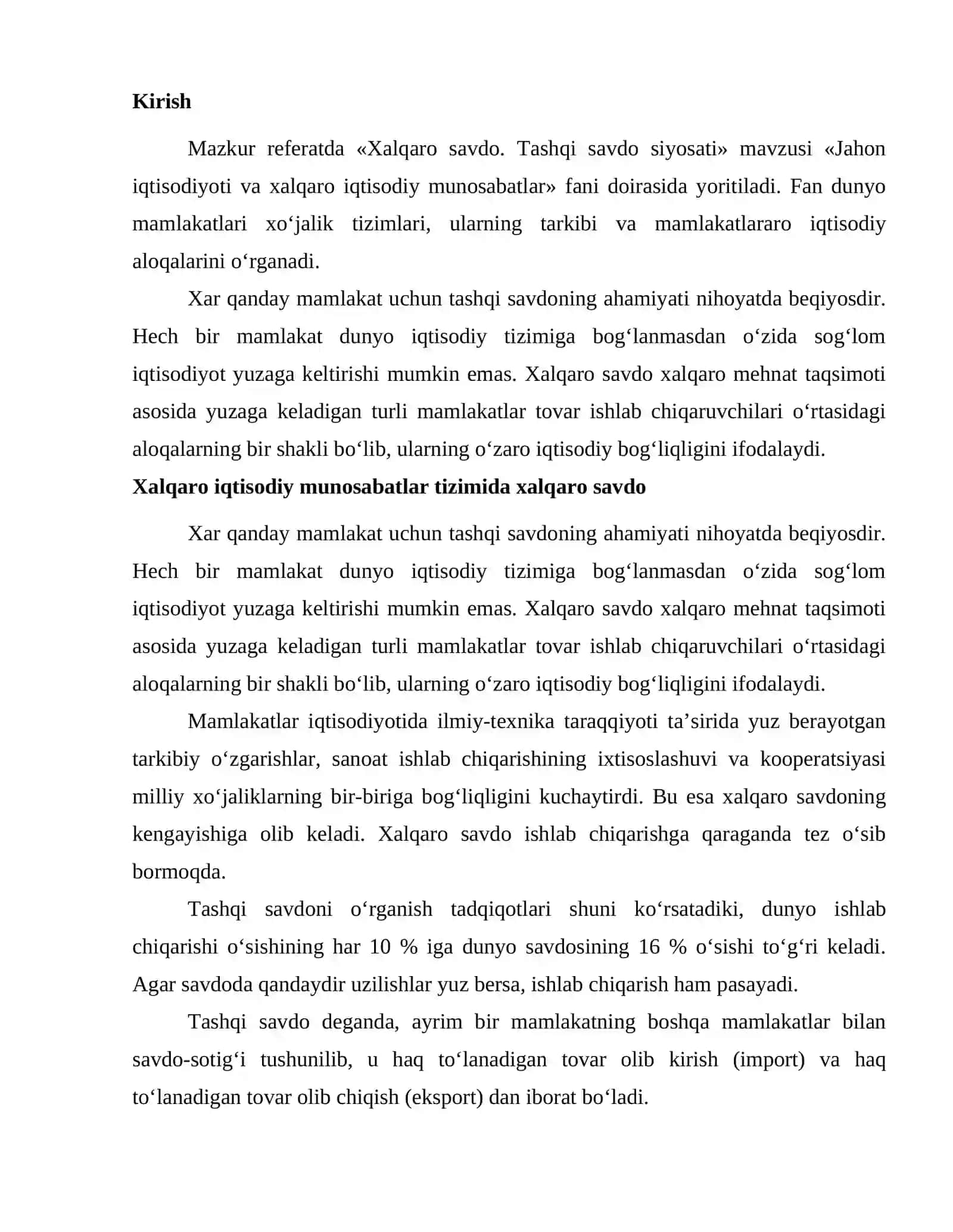 Xalqaro savdo. Tashqi savdo siyosati 2