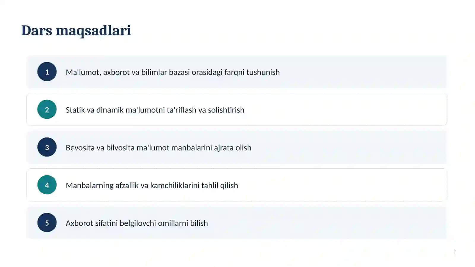 Ma'lumot, axborot va bilimlar bazasi. 2