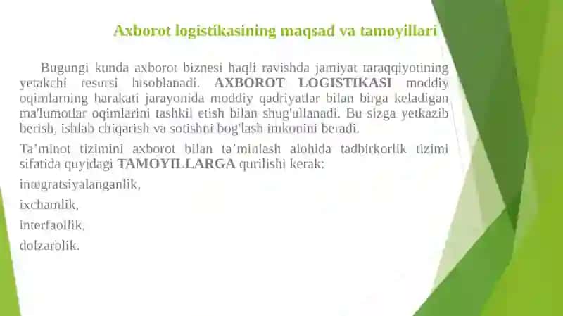Axborot logistikasi maqsadi va tamoyillari 2