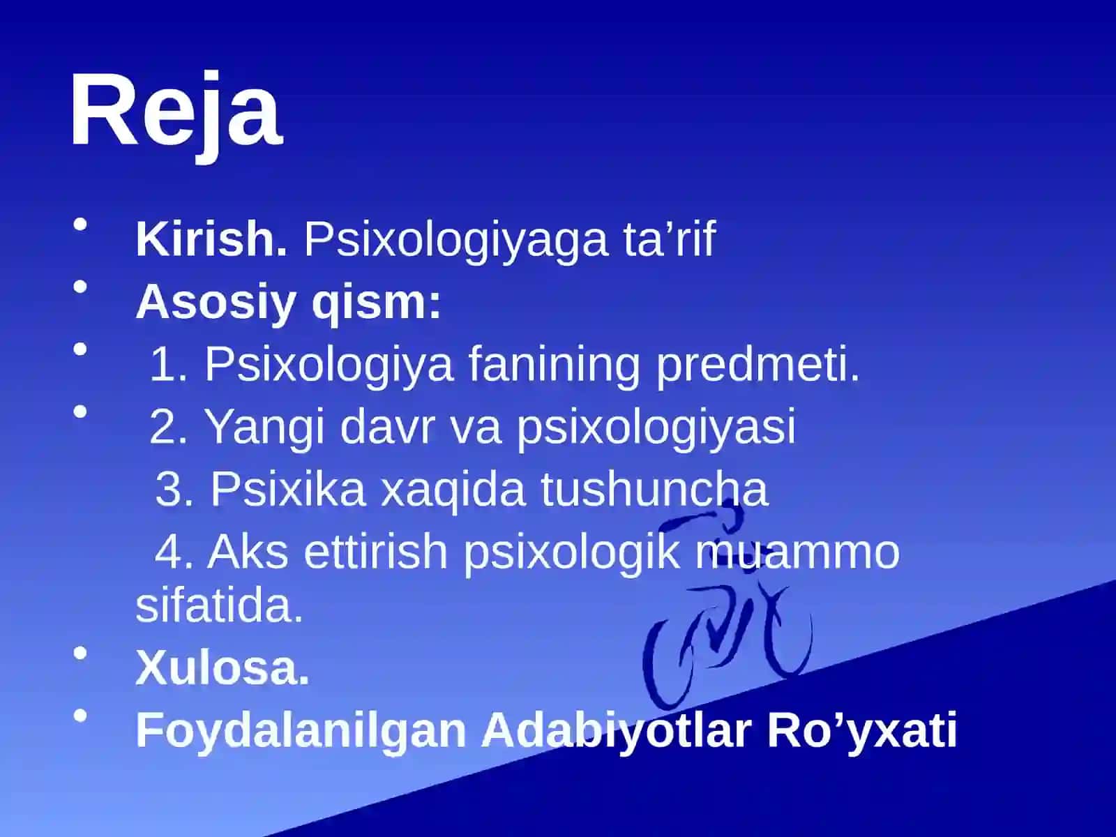 Psixologiya fanlarini o'qitish predmeti va vazifalari. 2