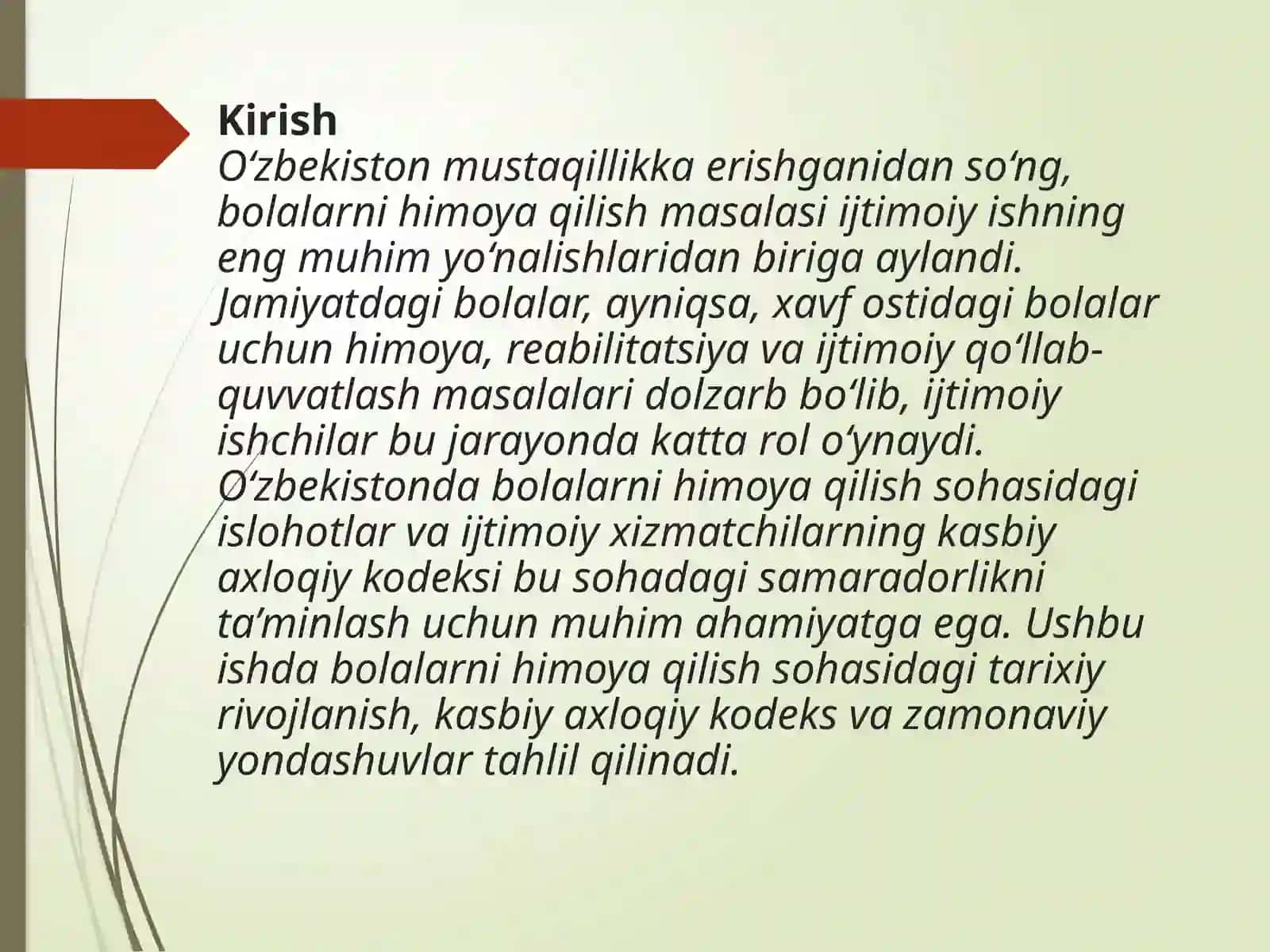 O‘zbekistondabolarnihimoyaqilishsohasidaijtimoiyishrivojlanishtarixi:ijtimoiyxizmatchiningkasbiyaxloqiykodeksiningtuzilishi 2