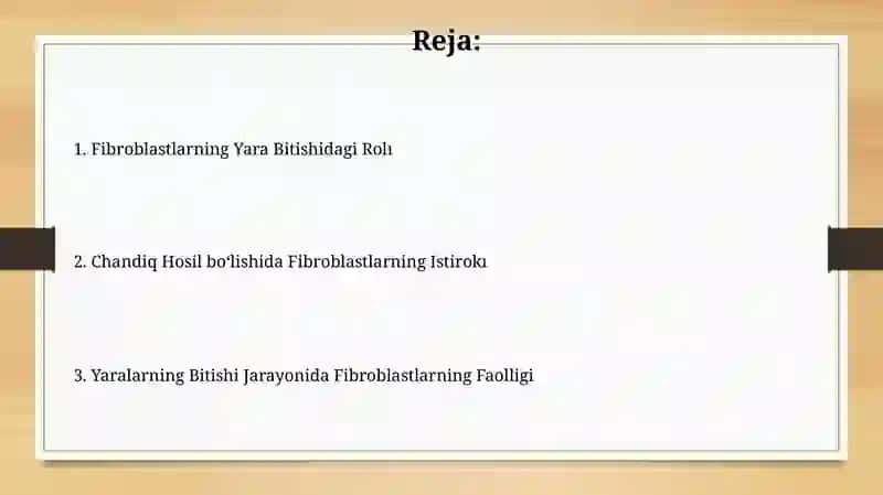 Fibroblastlarning jarohatning bitishi va chandiq xosil bo'lishidagi roli 2