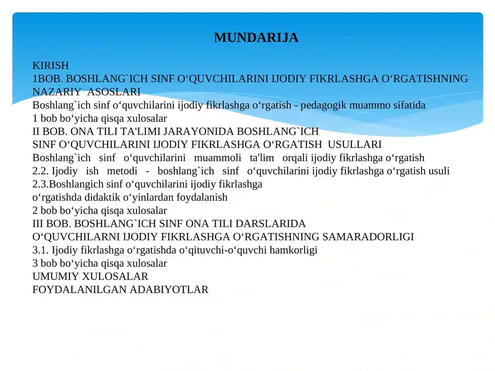 “Boshlang’ich sinf ona tili darslarida o’quvchilarni ijodiy fikrlashga o’rgatish usullari” 2
