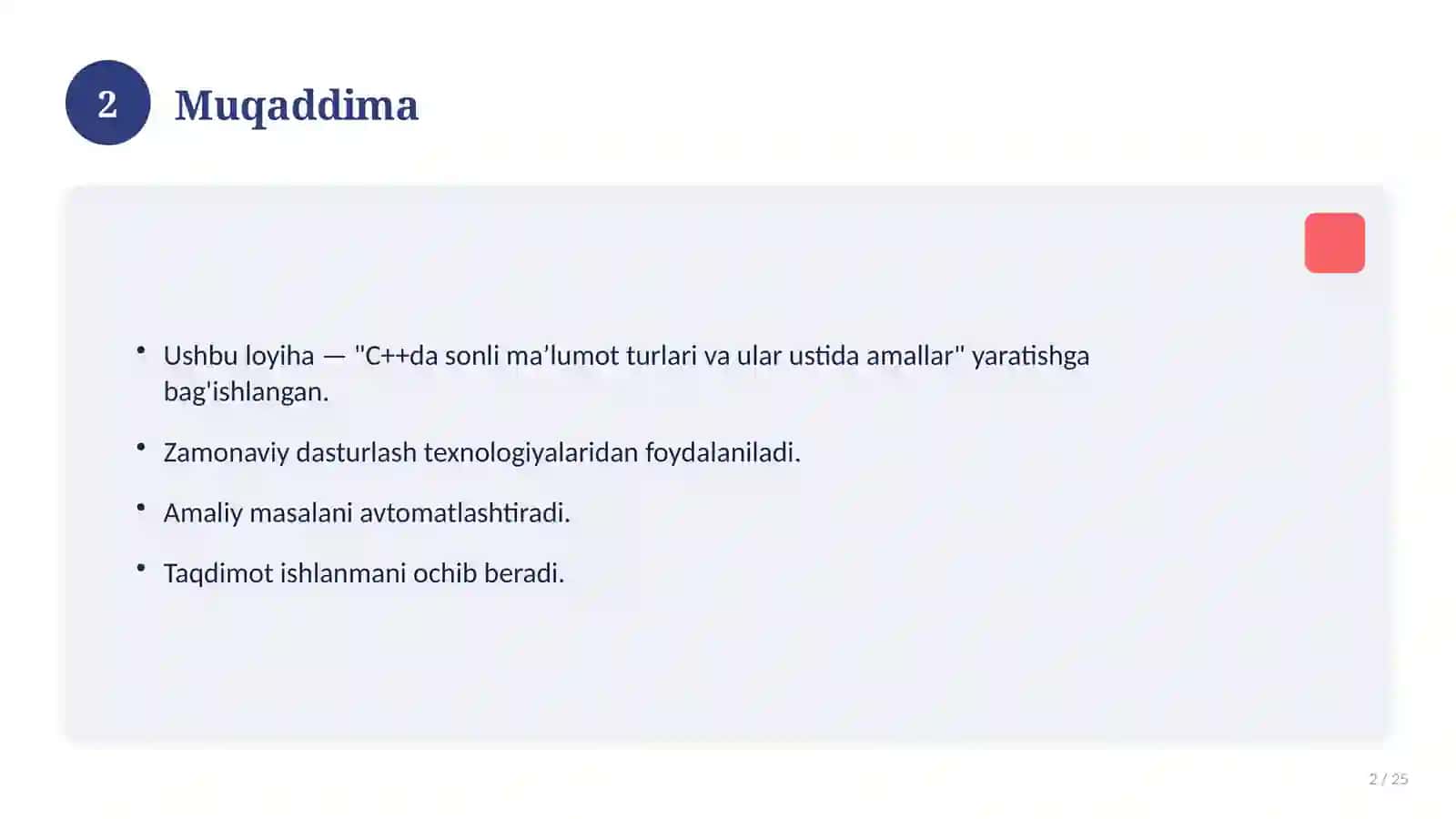 C++da sonli ma’lumot turlari va ular ustida amallar 2