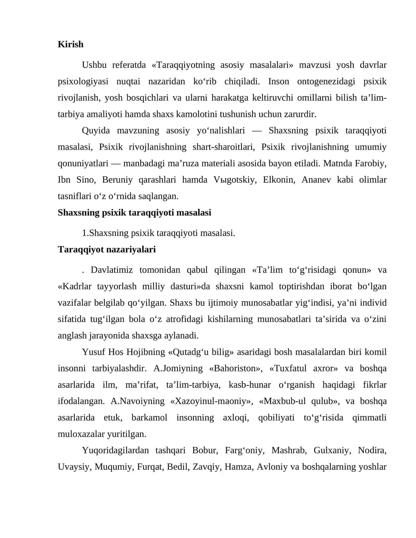Taraqqiyotning asosiy masalalari 2