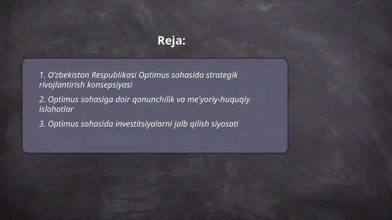 Optimus sohadagi islohotlari 2