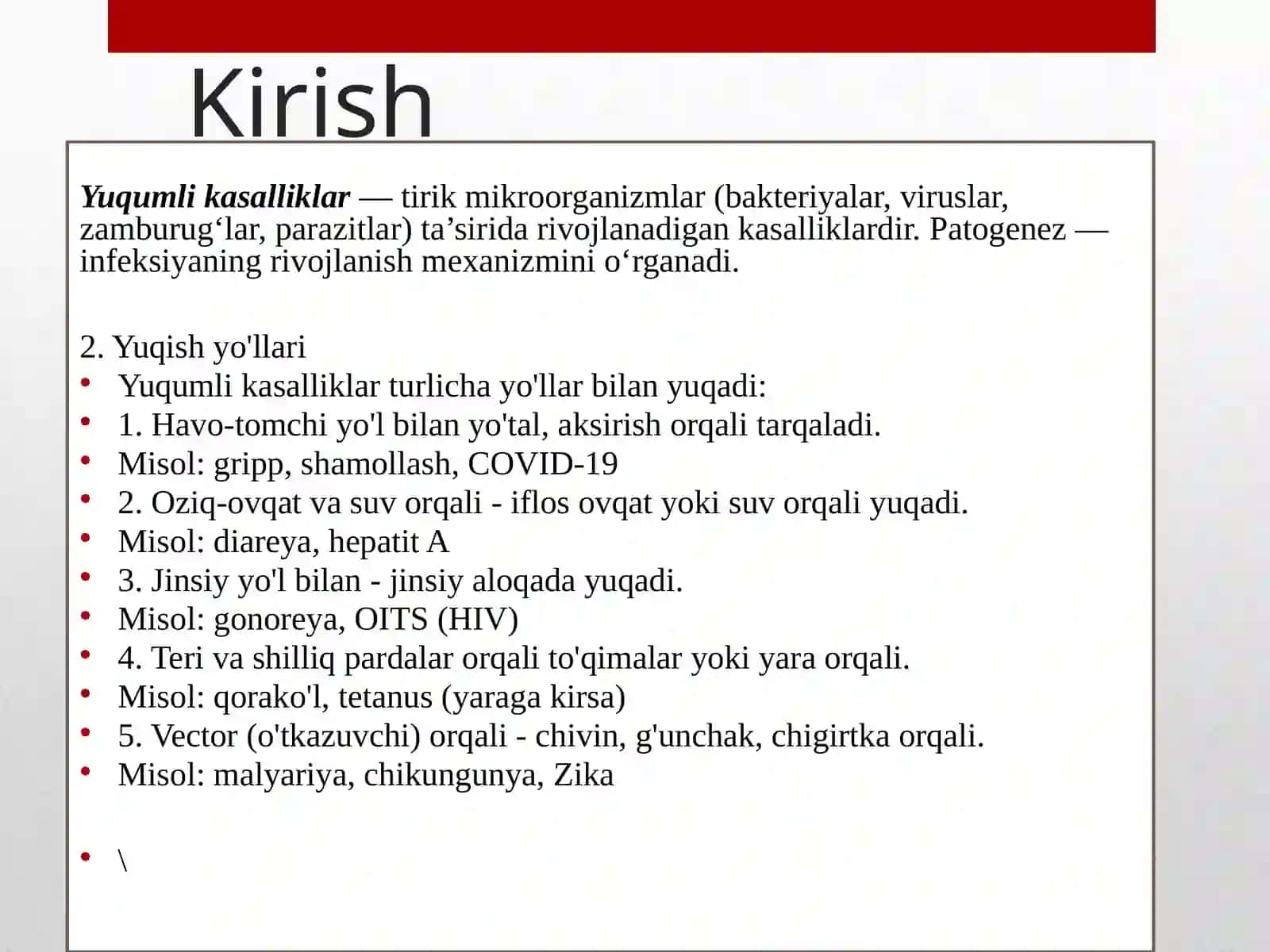 Yuqumlikasalliklarning patogenezi 2
