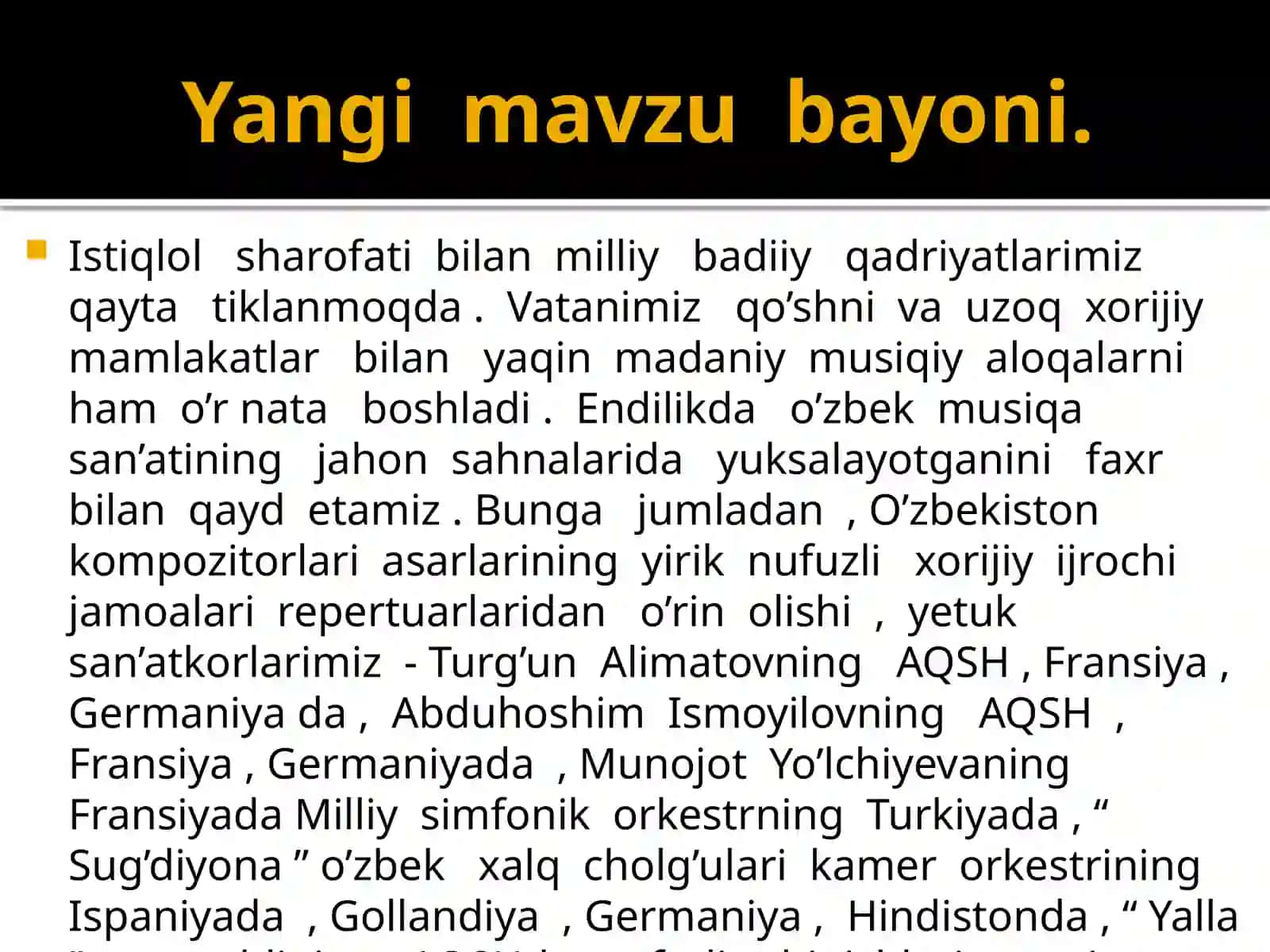 O’zbek musiqa san’atining jahon sahnasiga chiqishi 2