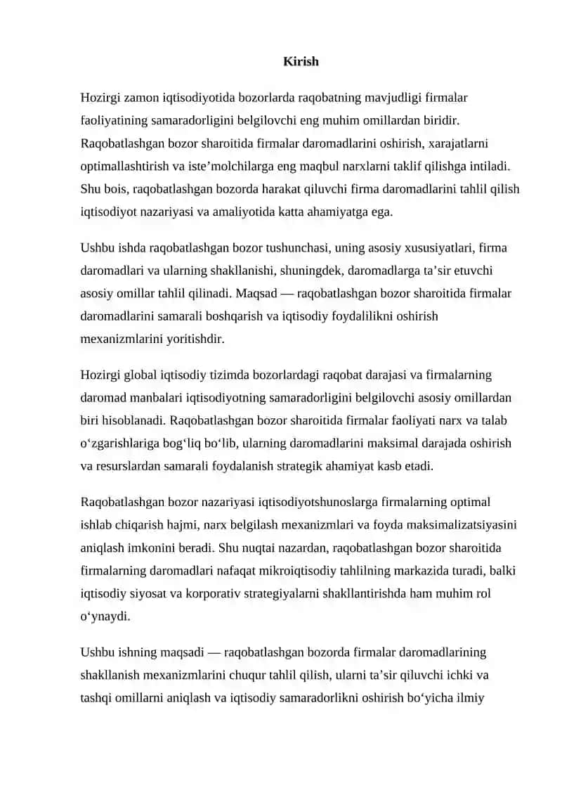 Raqobatlashgan bozorda harakat qiluvchi firma daromadlari 2