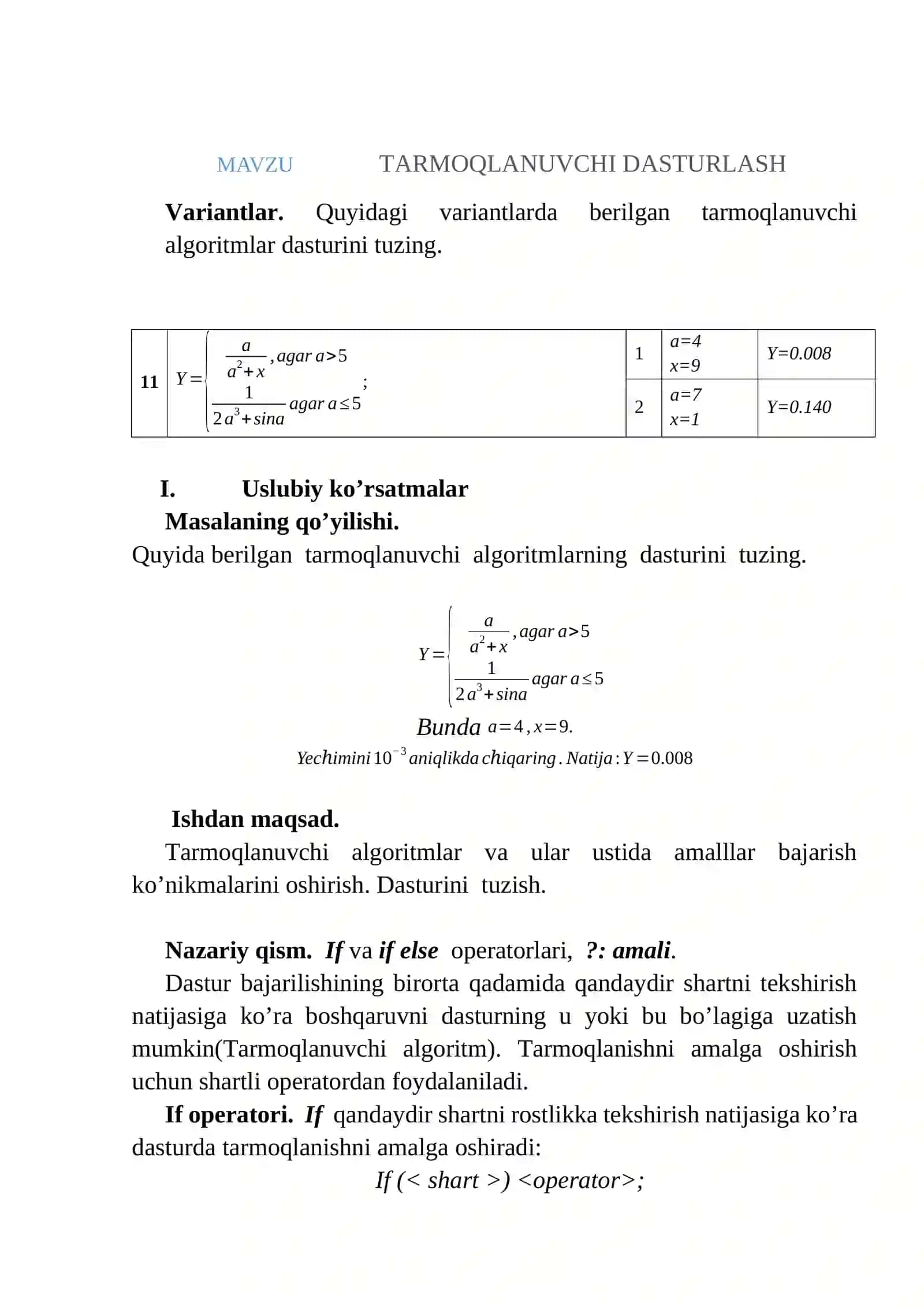 TARMOQLANUVCHI DASTURLASH 2