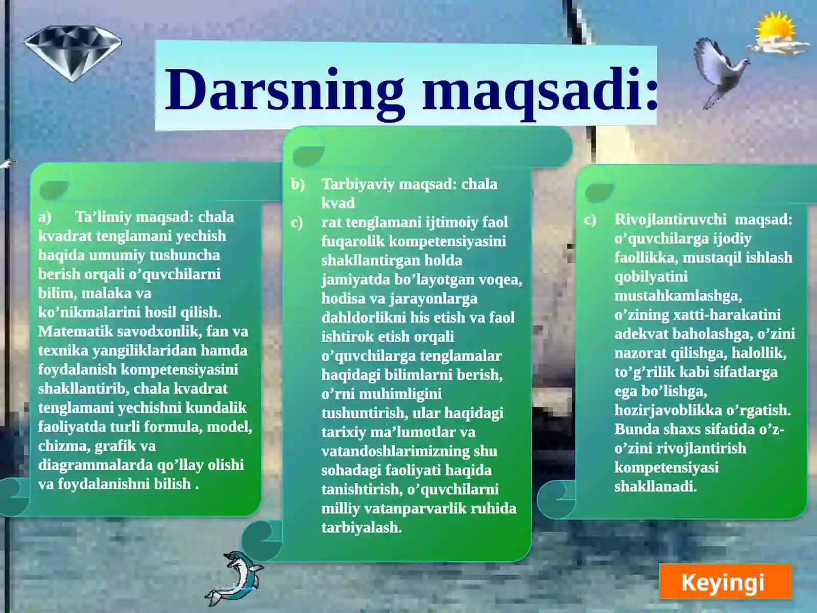 8-sinflar uchun Algebra fanidan 1-soatlik dars ishlanmasi 2