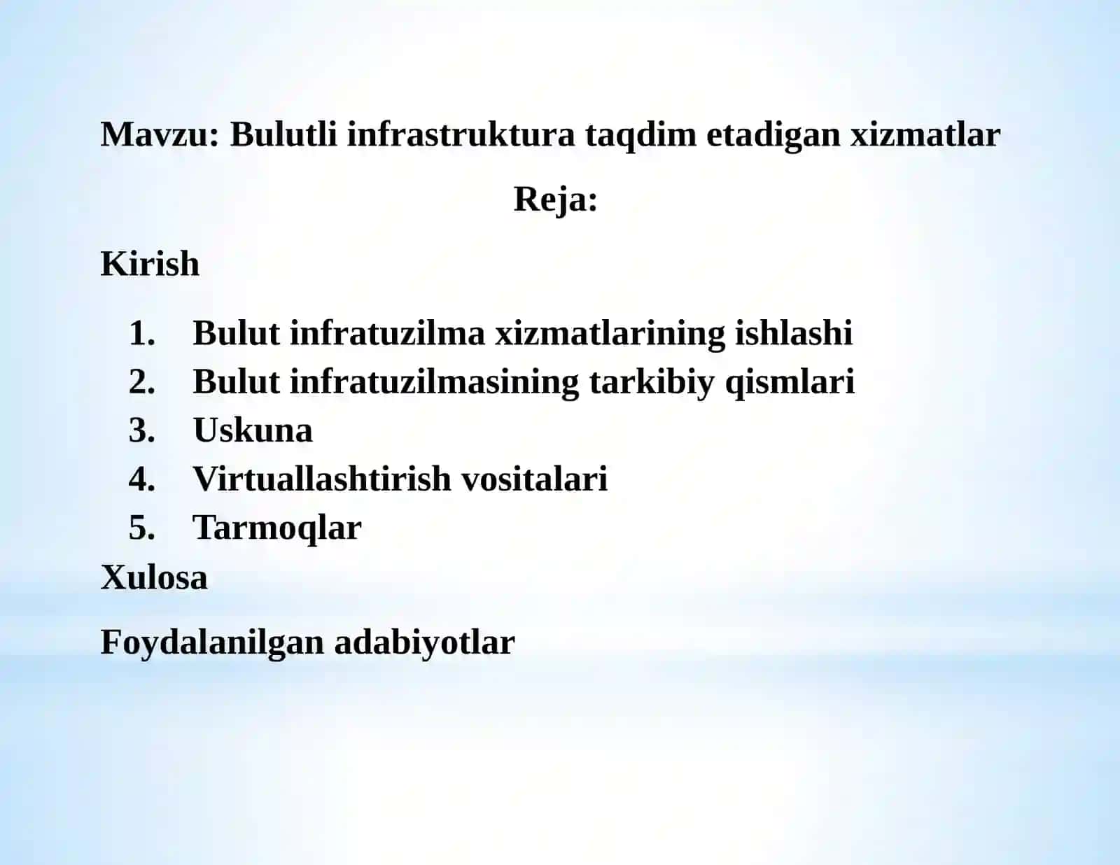 Bulutli infrastruktura taqdim etadigan xizmatlar 2