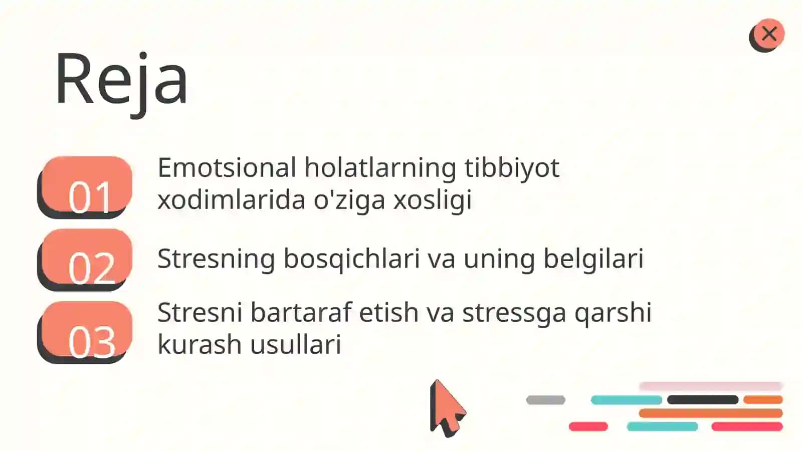 Tibbiyot xodimlarida emotsional holatlarning oʻziga xosligi. Stres va uning bosqichlari, bartaraf etish yoʻllari 2