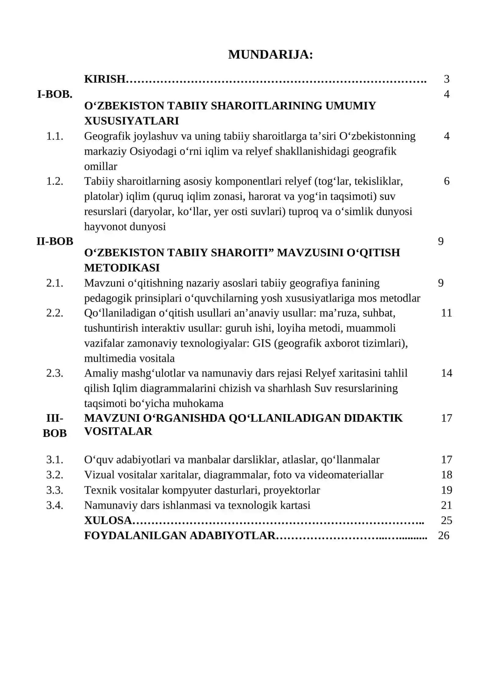 "O‘zbekiston tabiiy sharoiti" mavzusini o‘rganish metodikasi 2