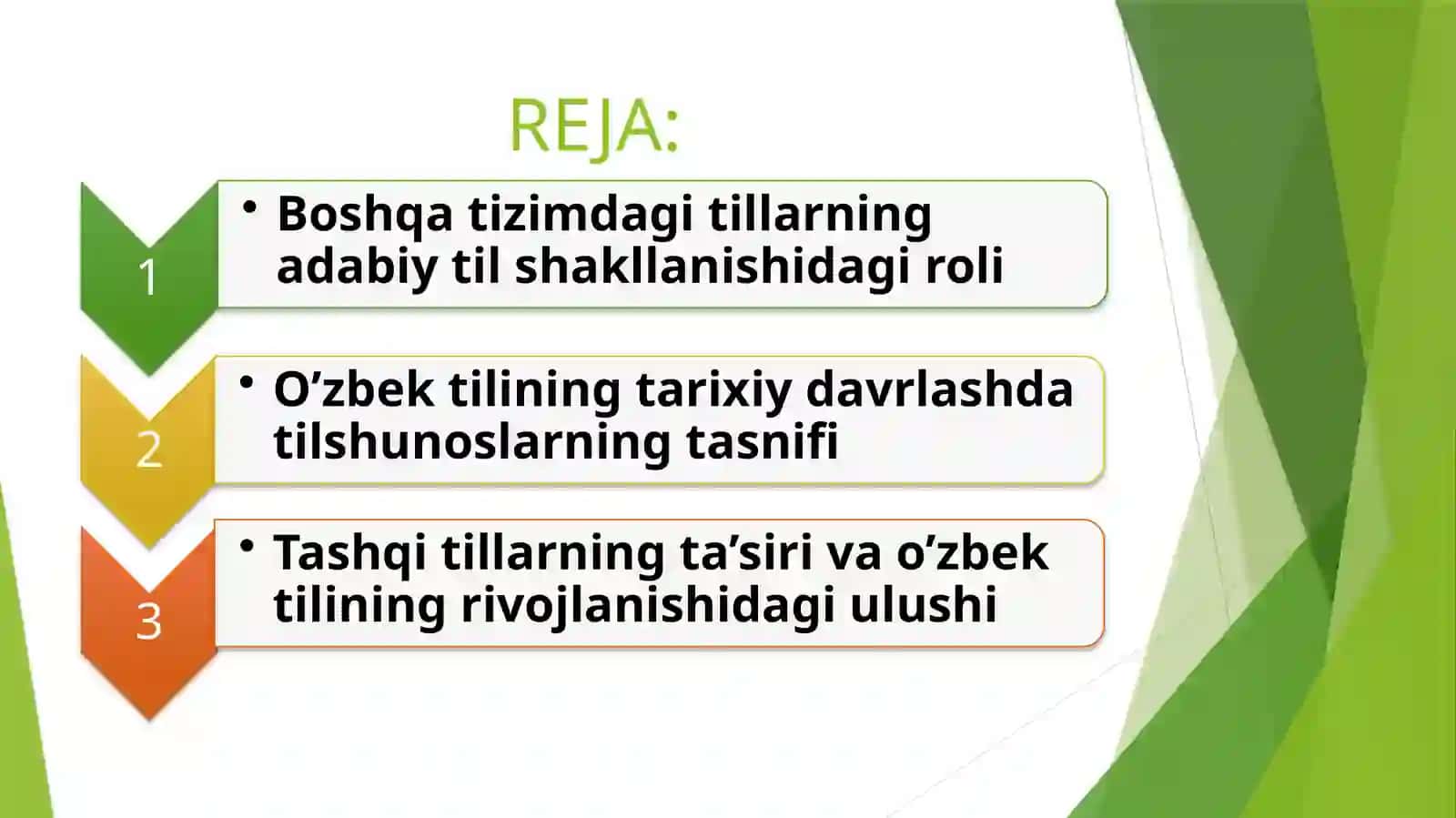 Adabiy tilning shakllanishida boshqa tizimdagi tillarning o’rni. O’zbek tili tarixini davrlashtirishda tilshunos olimlarning tasnifi. 2
