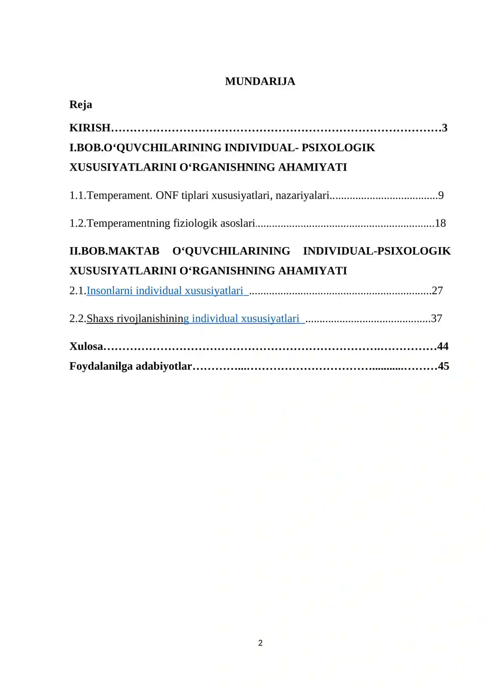 OʻQUVCHILARNING INDIVIDUAL-PSIXOLOGIK XUSUSIYATLARI PSIXODIAGNOSTIKASI (TEMPERAMETI) 2
