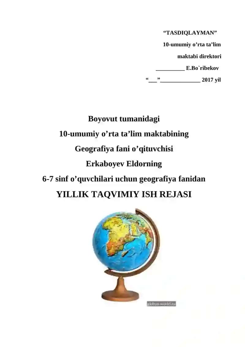 GEOGRAFIYA FANIDAN YILLIK TAQVIMIY ISH REJASI 2